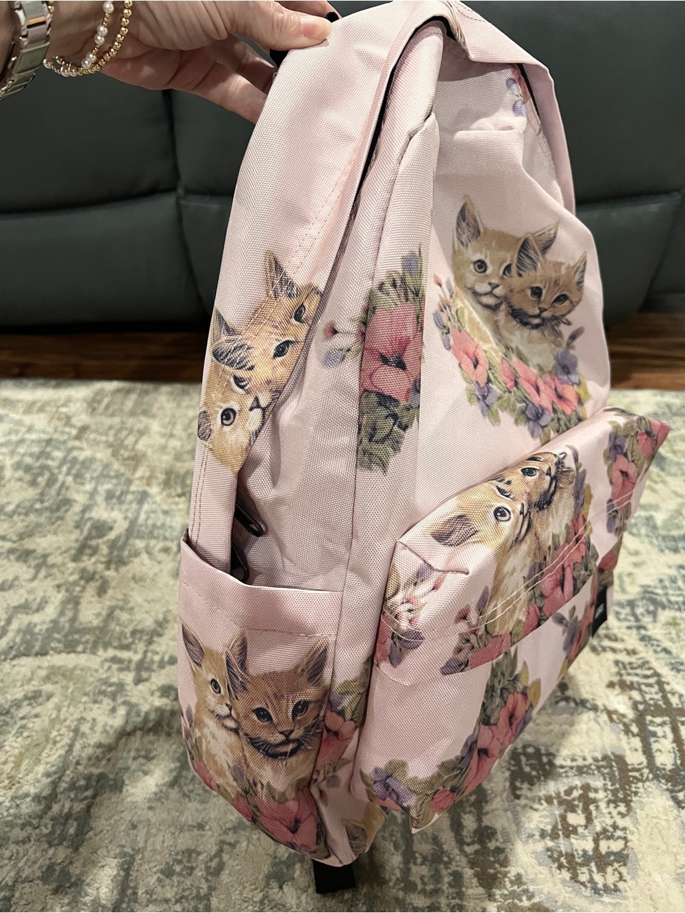 Vans Old Skool Drop V Backpack Light Pink Floral Kitten Print - Picture 4 of 10